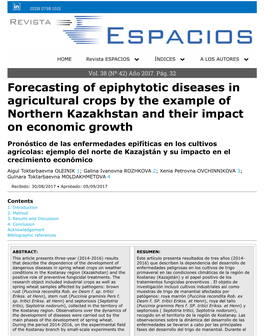 Forecasting of Epiphytotic Diseases in Agricultural Crops by the Example of Northern Kazakhstan and Their Impact on Economic Growth