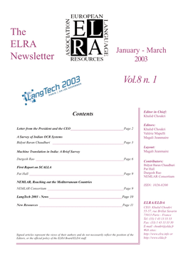 The ELRA Newsletter Vol.8 N. 1