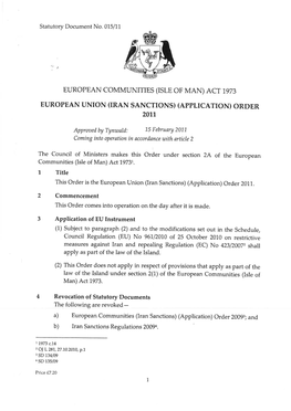 IRAN SANCTIONS) (APPLICATION) ORDER 201'J