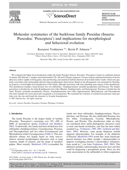 Molecular Systematics of the Barklouse Family Psocidae (Insecta: Psocodea: 'Psocoptera')