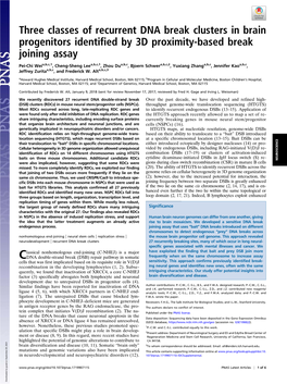 Three Classes of Recurrent DNA Break Clusters in Brain Progenitors Identified by 3D Proximity-Based Break Joining Assay