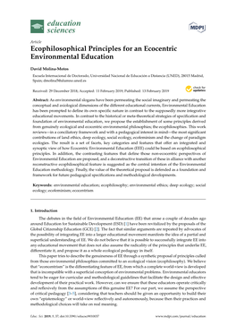 Ecophilosophical Principles for an Ecocentric Environmental Education