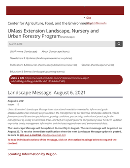 Landscape Message: August 6, 2021 Umass Extension Landscape, Nursery and Urban Forestry Program(/Landscape)