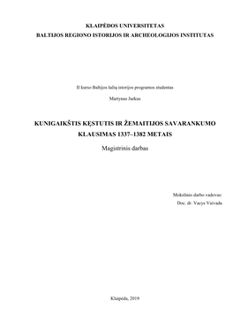 Kunigaikštis Kęstutis Ir Žemaitijos Savarankumo Klausimas 1337–1382 Metais