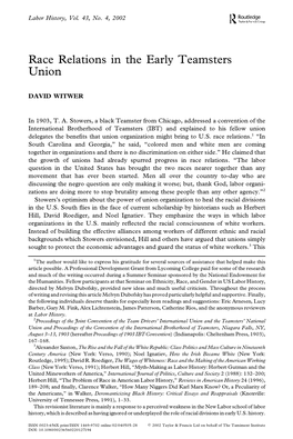 Race Relations in the Early Teamsters Union