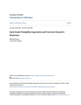 Early Greek Probability Arguments and Common Ground in Dissensus