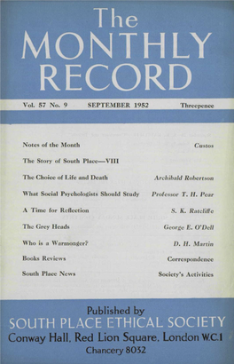 Vol. 57 No. 9 SEPTEMBER 1952 Threepence Notes of the Month