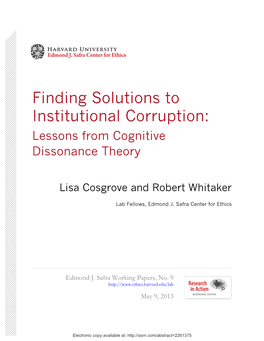 Finding Solutions to Institutional Corruption: Lessons from Cognitive Dissonance Theory by Lisa Cosgrove and Robert Whitaker Edmond J