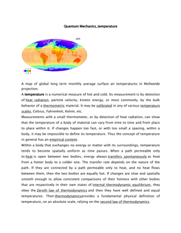 Quantum Mechanics Temperature a Map of Global Long Term Monthly