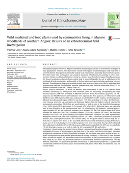 Wild Medicinal and Food Plants Used by Communities Living in Mopane Woodlands of Southern Angola Results of an Ethnobotanical F