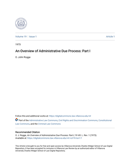 An Overview of Administrative Due Process: Part I