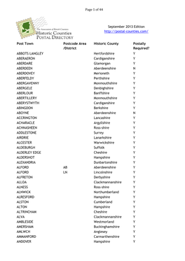 Page 1 of 44 Post Town Postcode Area /District Historic County