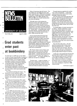 News Bulletin Is Published Every Thursday NEWS by the University of Guelph's Department of Information