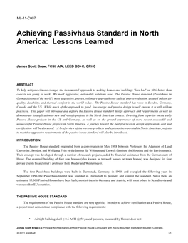 Achieving Passivhaus Standard in North America: Lessons Learned