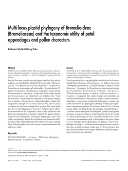 Multi Locus Plastid Phylogeny of Bromelioideae (Bromeliaceae) and the Taxonomic Utility of Petal Appendages and Pollen Characters