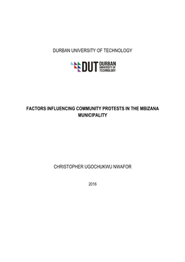 Factors Influencing Community Protests in the Mbizana Municipality