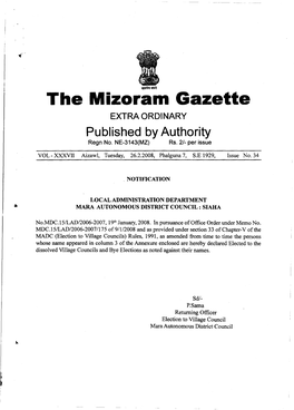The Mizoram Gazette EXTRA ORDINARY Published by Authority Regn No