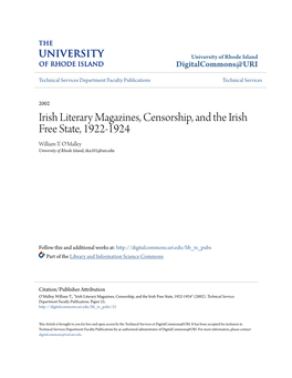 Irish Literary Magazines, Censorship, and the Irish Free State, 1922-1924 William T