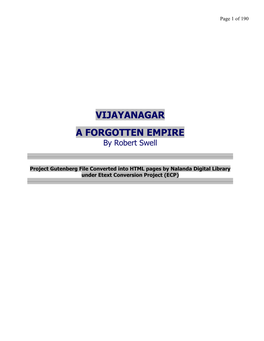 VIJAYANAGAR a FORGOTTEN EMPIRE by Robert Swell