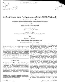 SOS, Koronis, and Maria Family Asteroids: Infrared (JHK) Photometry