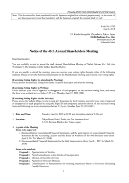 Notice of the 46Th Annual Shareholders Meeting