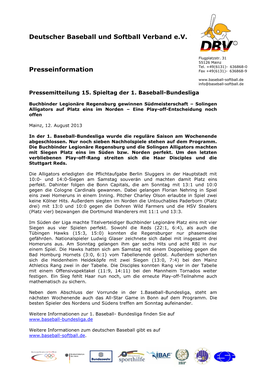 Deutscher Baseball Und Softball Verband E.V. Presseinformation