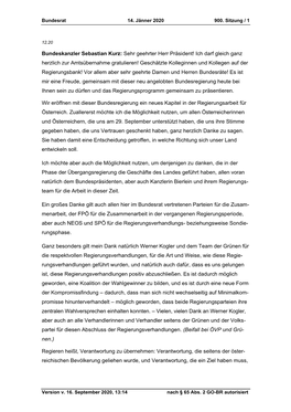 Bundeskanzler Sebastian Kurz, 900. Sitzung Des Bundesrates, 12:20