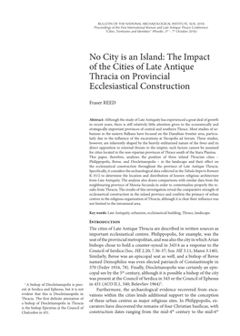 No City Is an Island: the Impact of the Cities of Late Antique Thracia on Provincial Ecclesiastical Construction