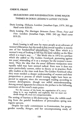 Doris Lessing. the Marriages Between Zones Three, Four and $19.25. Which She Added to the Golden Notebook, Protesting Against