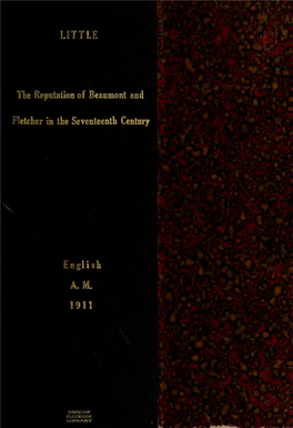 The Reputation of Beaumont and Fletcher in the Seventeenth Century