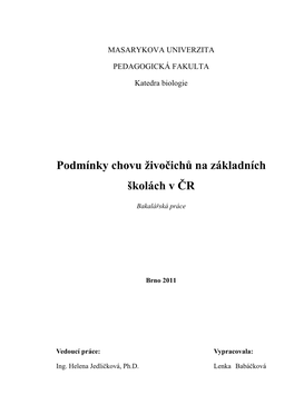 Podmínky Chovu Ţivočichů Na Základních Školách V ČR