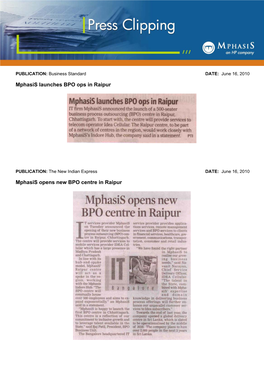 Mphasis Launches BPO Ops in Raipur Mphasis Opens New BPO Centre in Raipur