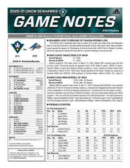 Game Notes Vs UNC Asheville 112720.Indd