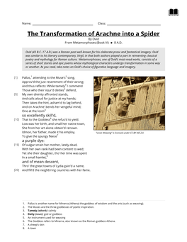 The Transformation of Arachne Into a Spider by Ovid from Metamorphoses (Book Vi)  8 A.D