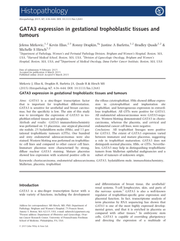 GATA3 Expression in Gestational Trophoblastic Tissues and Tumours