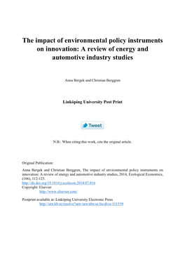 The Impact of Environmental Policy Instruments on Innovation: a Review of Energy and Automotive Industry Studies