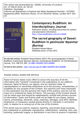 The Sacred Geography of Dawei: Buddhism in Peninsular Myanmar (Burma) Elizabeth Howard Moore Published Online: 27 Nov 2013