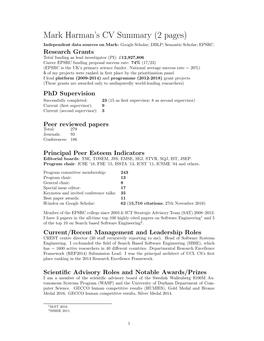 Mark Harman's CV Summary