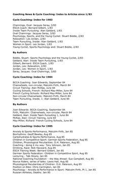 To Articles Since 1/83 Cycle Coaching: Index for 1983 Chainrings, Oval