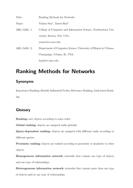 Ranking Methods for Networks
