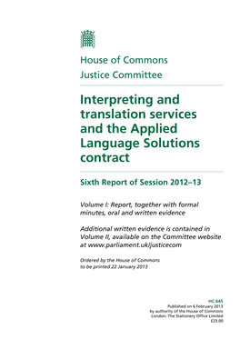 Interpreting and Translation Services and the Applied Language Solutions Contract