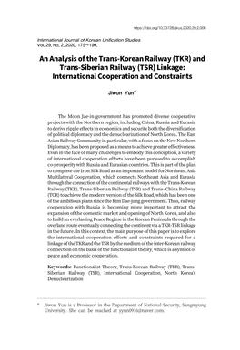 An Analysis of the Trans-Korean Railway (TKR) and Trans-Siberian Railway (TSR) Linkage: International Cooperation and Constraints