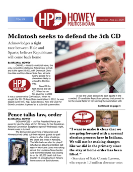 Mcintosh Seeks to Defend the 5Th CD Acknowledges a Tight Race Between Hale and Spartz; Believes Republicans Will Come Back Home by BRIAN A