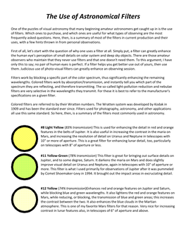 The Use of Astronomical Filters