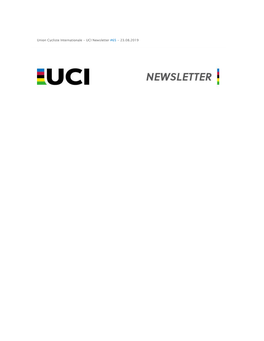 Union Cycliste Internationale - UCI Newsletter #65 - 23.08.2019