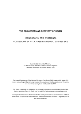 The Abduction and Recovery of Helen Iconography And
