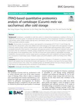 Itraq-Based Quantitative Proteomics Analysis of Cantaloupe (Cucumis Melo Var