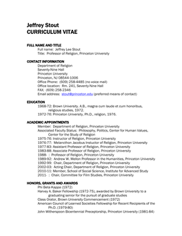 Jeffrey Stout CURRICULUM VITAE