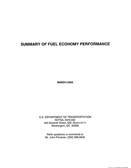 Summary of Fuel Economy Performance