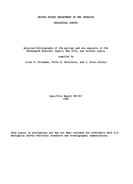 Selected Bibliography of the Geology and Ore Deposits of the Shawangunk Mountain Region, New York, and Related Topics Compiled by Jules D